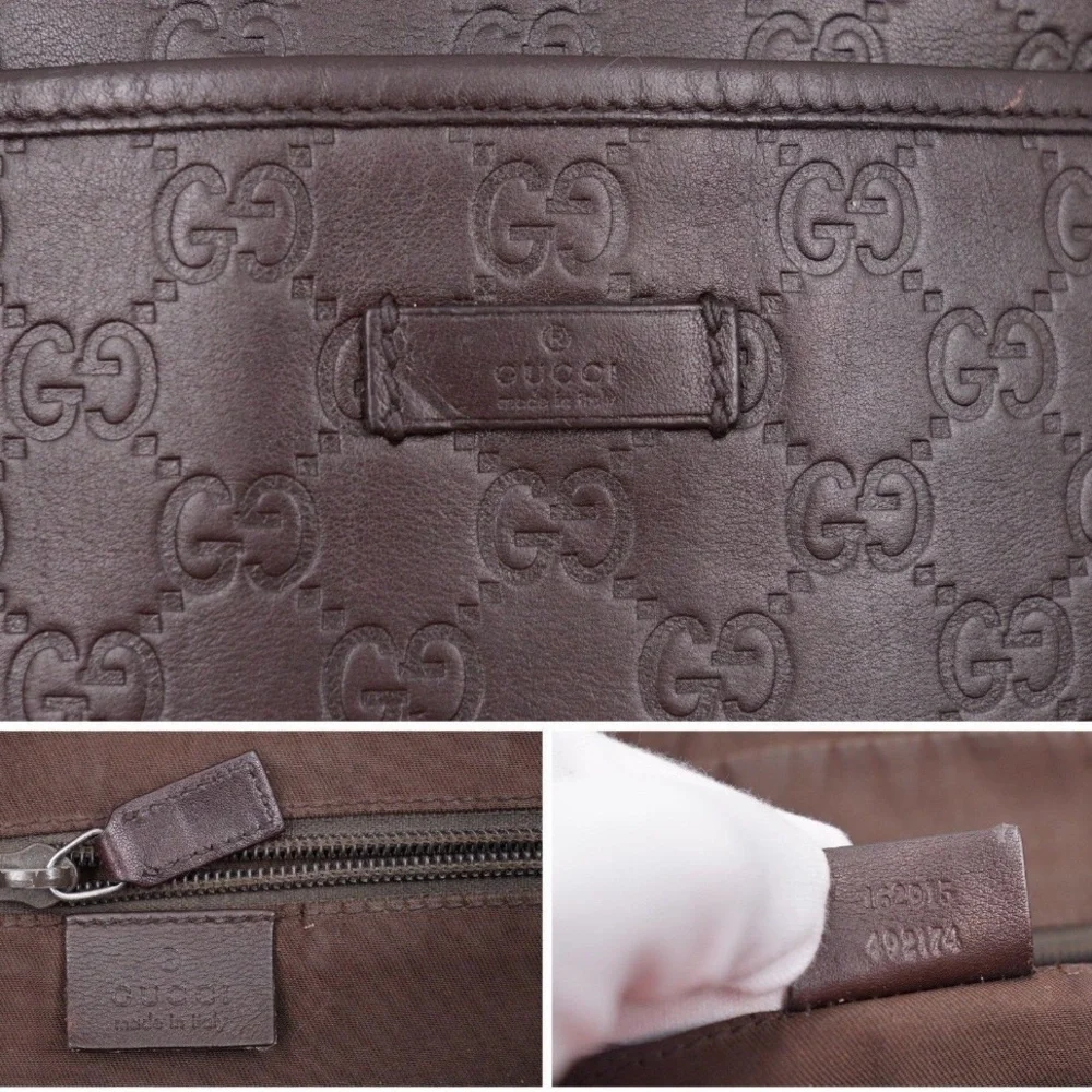 Gucci Dark Brown Embossed Leather Messenger Bag - Picture 6 of 8